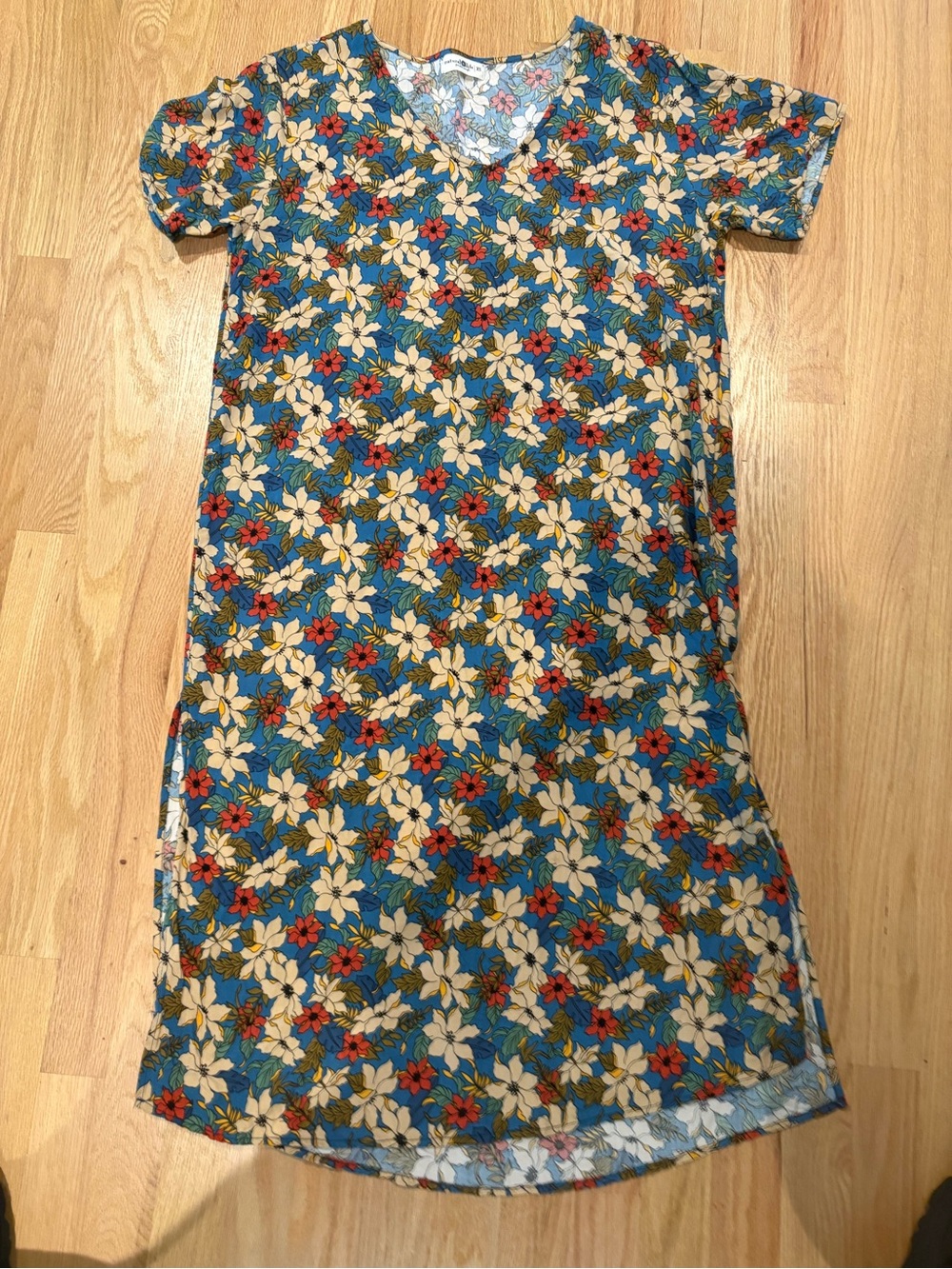 NATURAL LIFE Blue Floral V-Neck Dress Sz XS